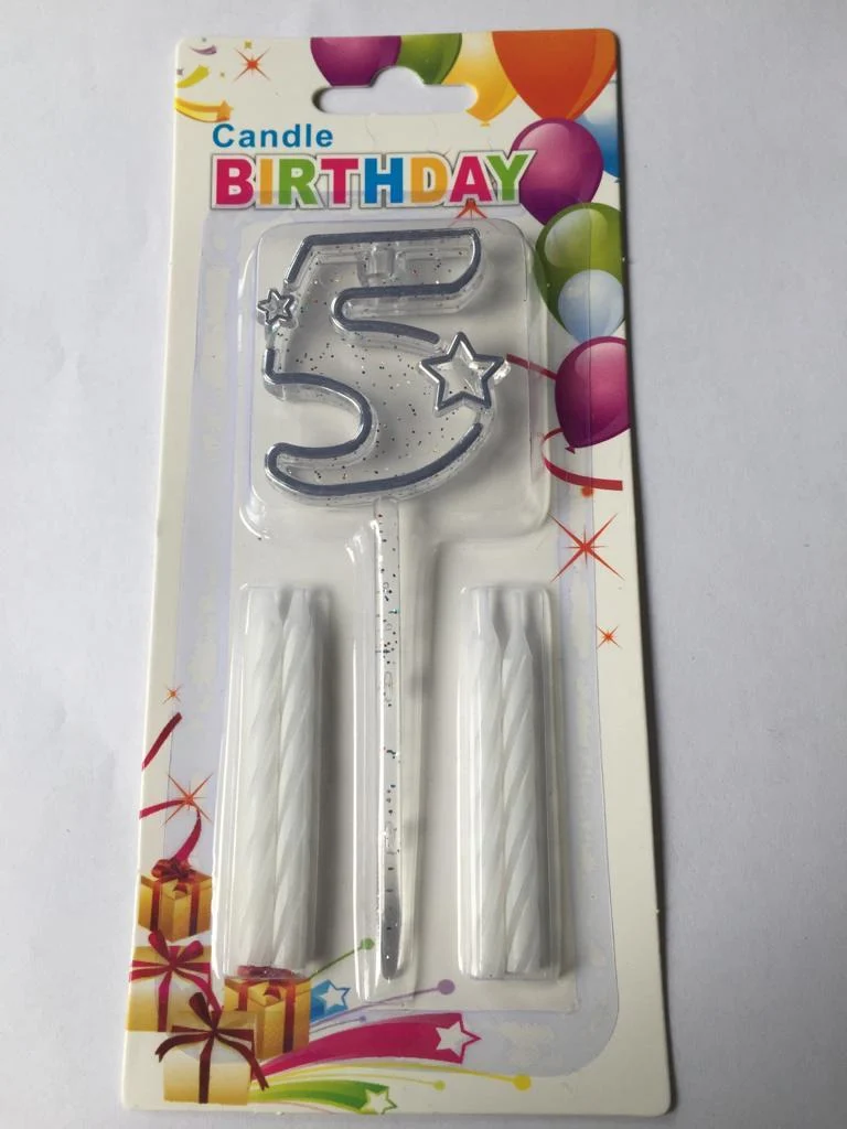 MİKA ŞEFFAF 5 RAKAM GÜMÜŞ MUM 12CM )